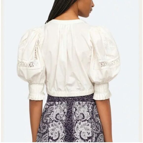 Sea New York Puff Sleeve Thora Thread Pull Button Down Cream Top medium - Picture 6 of 16